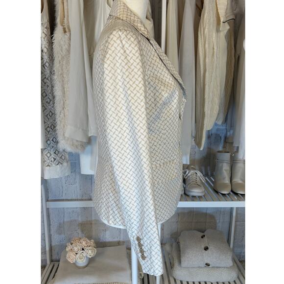 New York & Company Women's Size 6 Stretch White and Beige Printed Blazer #0410 - Picture 3 of 13